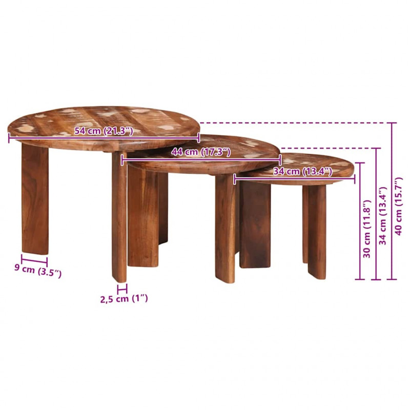 Nesting Stoły Kawowe 3 pcs Wielokolorowe Lite odzyskane drewno