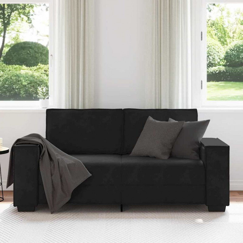 Sofa 2-osobowa, czarna, 180x78x84 cm, tapicerowana aksamitem