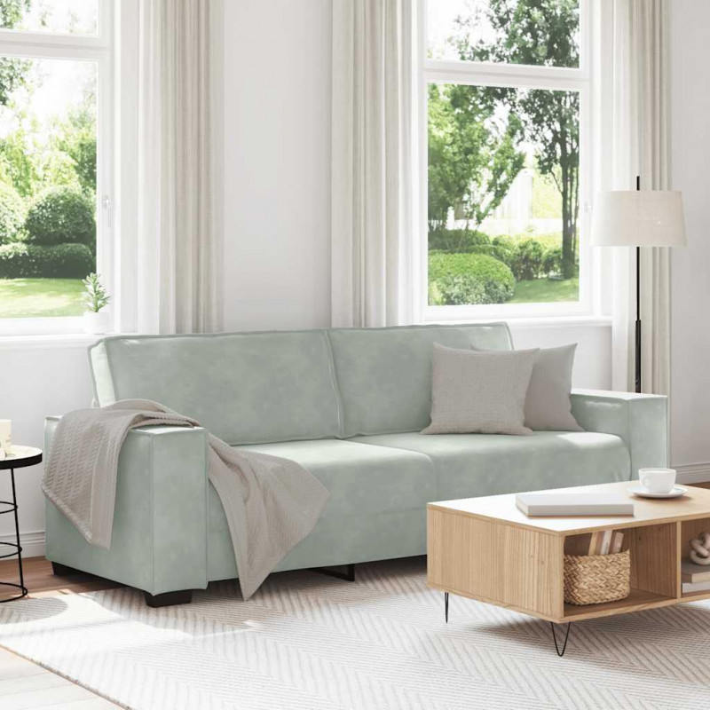Sofa 3-osobowa, jasnoszara, 220x78x84 cm, tapicerowana aksamitem