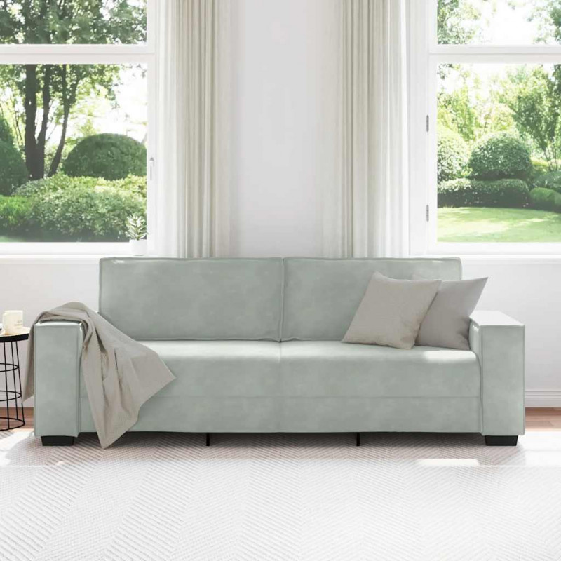 Sofa 3-osobowa, jasnoszara, 220x78x84 cm, tapicerowana aksamitem