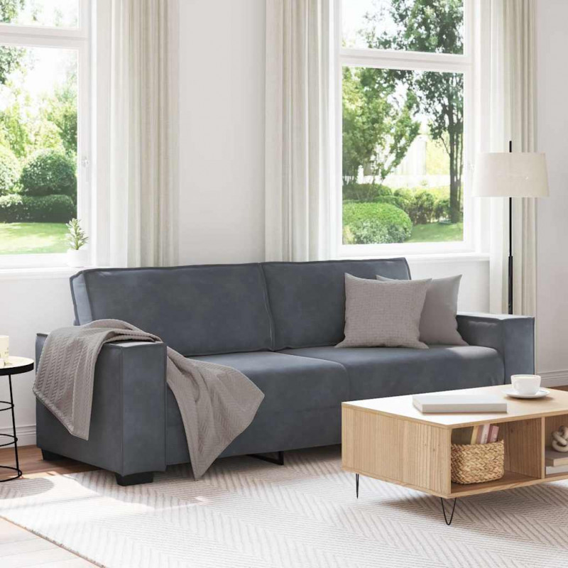 Sofa 3-osobowa, ciemnoszara, 220x78x84 cm, obita aksamitem