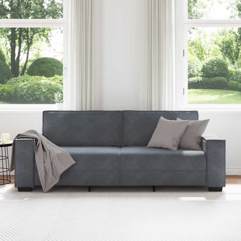 Sofa 3-osobowa, ciemnoszara, 220x78x84 cm, obita aksamitem