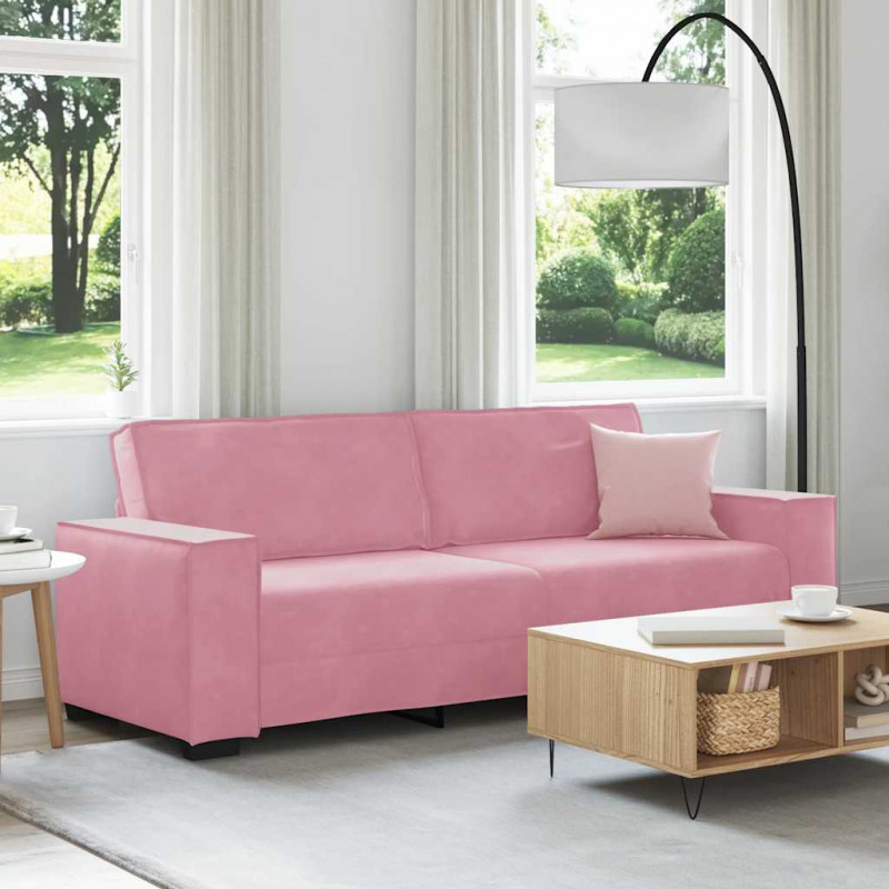 Sofa 3-osobowa, różowa, 220x78x84 cm, obita aksamitem