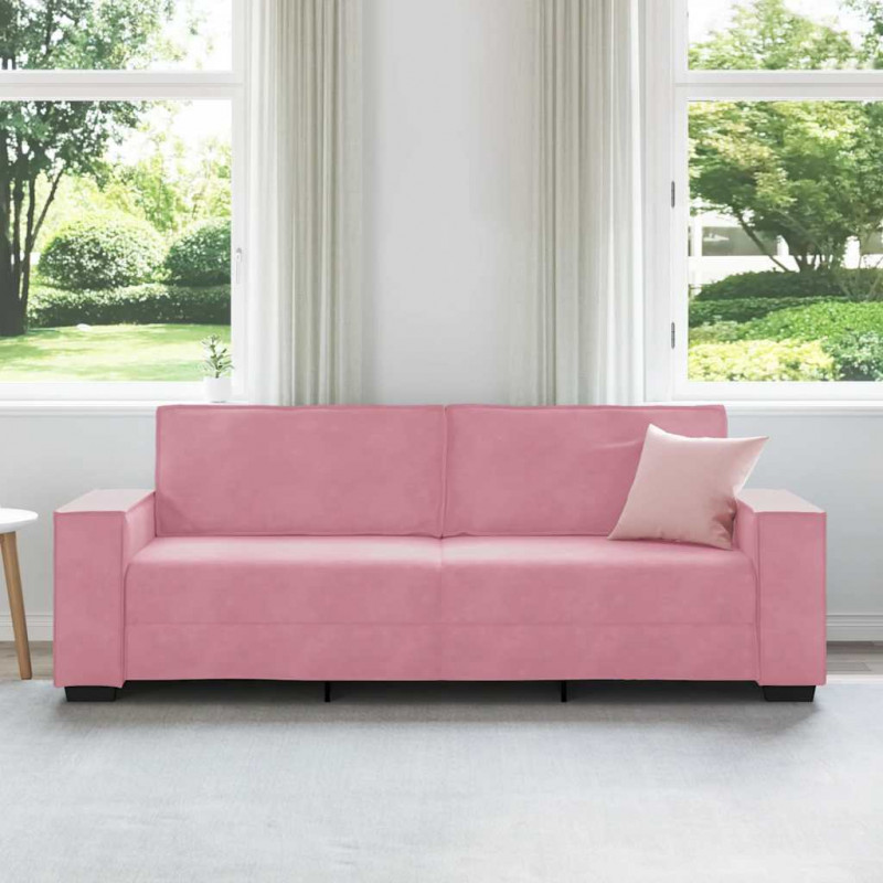 Sofa 3-osobowa, różowa, 220x78x84 cm, obita aksamitem