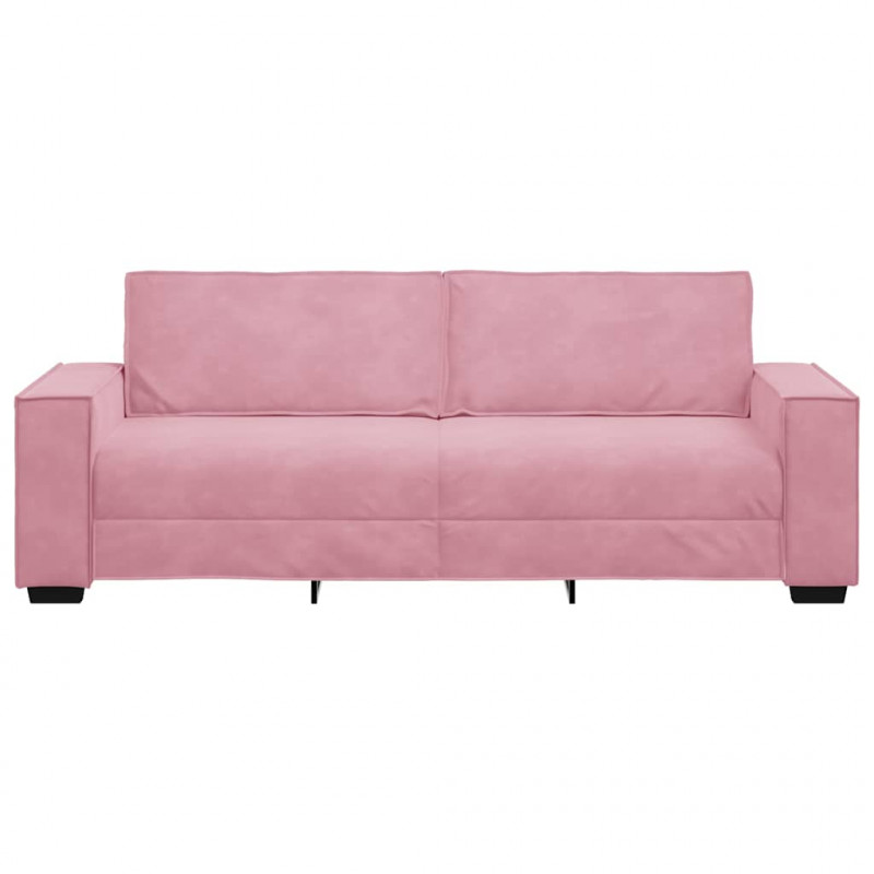 Sofa 3-osobowa, różowa, 220x78x84 cm, obita aksamitem