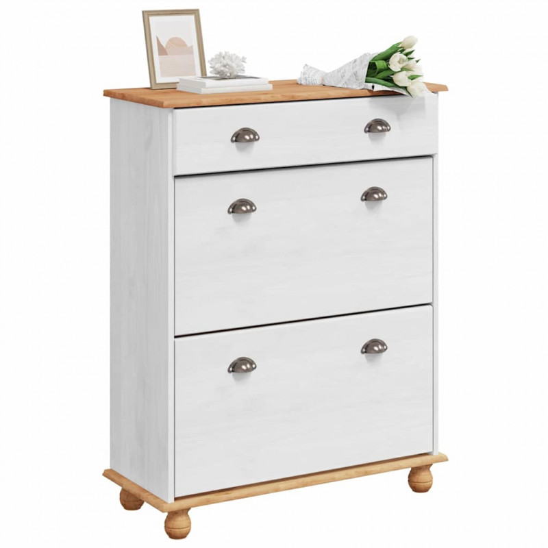 Szafka na buty ASKIM Biały 85 x 35 x 108 cm Lite drewno sosnowe