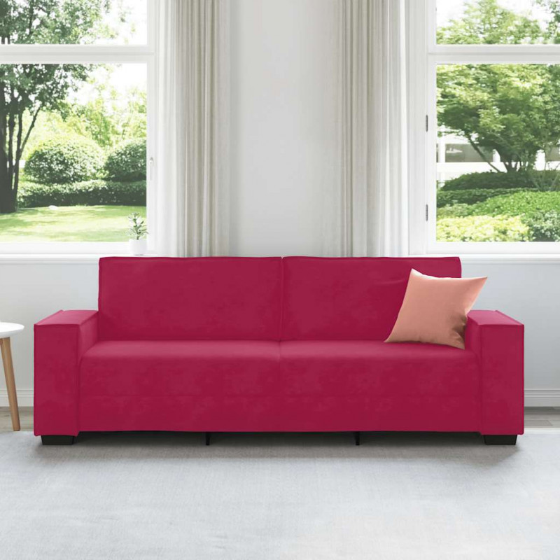 Sofa 3-osobowa, winna czerwień, 220x78x84 cm, obita aksamitem