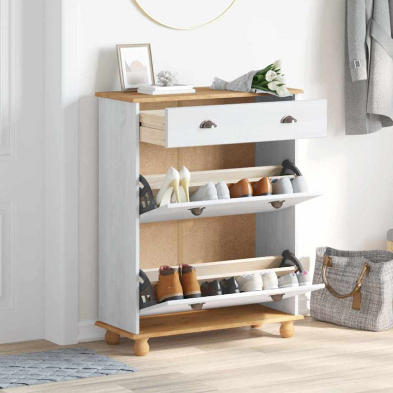 Szafka na buty ASKIM Biały 85 x 35 x 108 cm Lite drewno sosnowe
