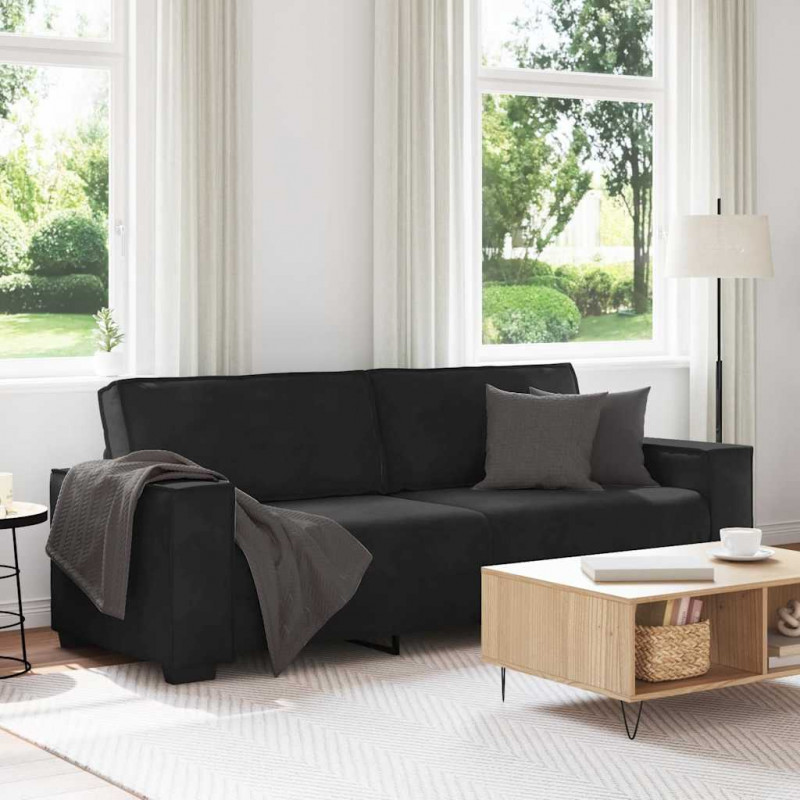 Sofa 3-osobowa, czarny, 220x78x84 cm, tapicerowana aksamitem