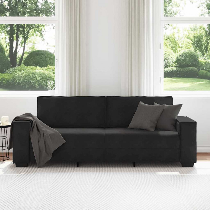 Sofa 3-osobowa, czarny, 220x78x84 cm, tapicerowana aksamitem