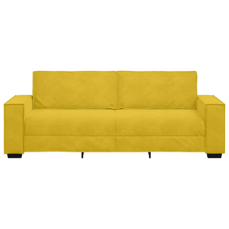 Sofa 3-osobowa, żółty, 220x78x84 cm, tapicerowana aksamitem
