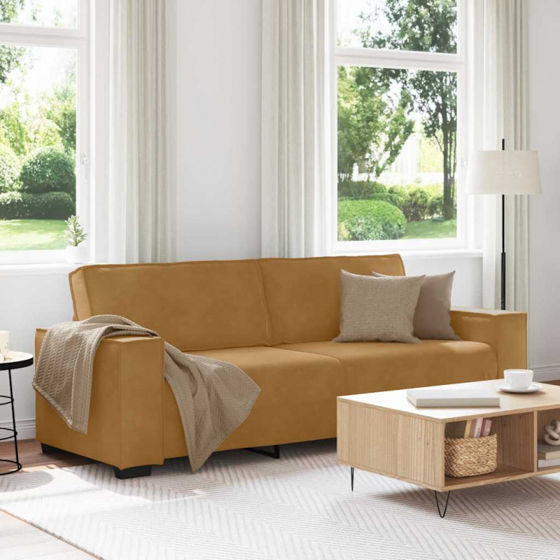 Sofa 3-osobowa, brązowa, 220x78x84 cm, tapicerowana aksamitem