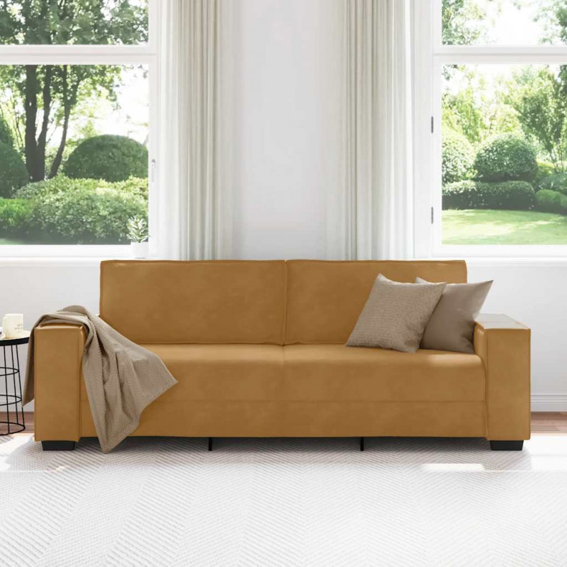 Sofa 3-osobowa, brązowa, 220x78x84 cm, tapicerowana aksamitem