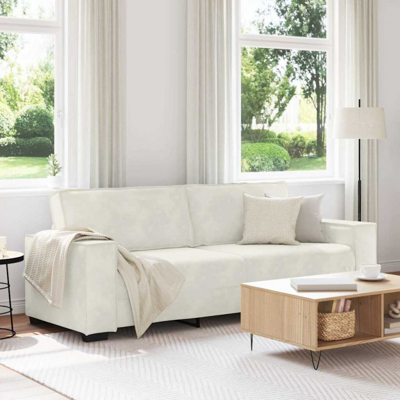 Sofa 3-osobowa, kremowy, 220x78x84 cm, tapicerowana aksamitem