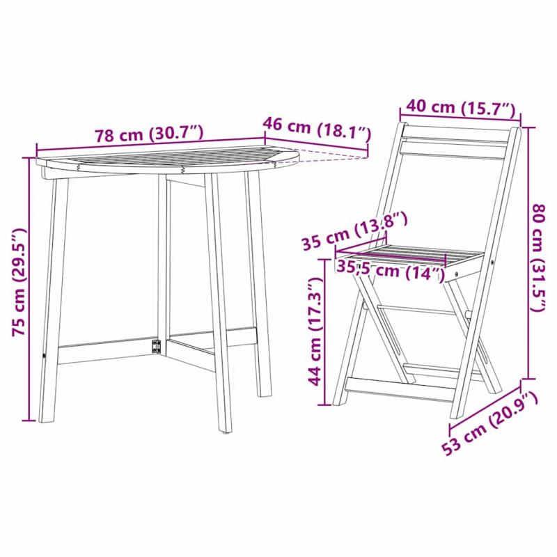 Zestaw bistro 3 pcs Olej Naturalny Lite Drewno Akacji