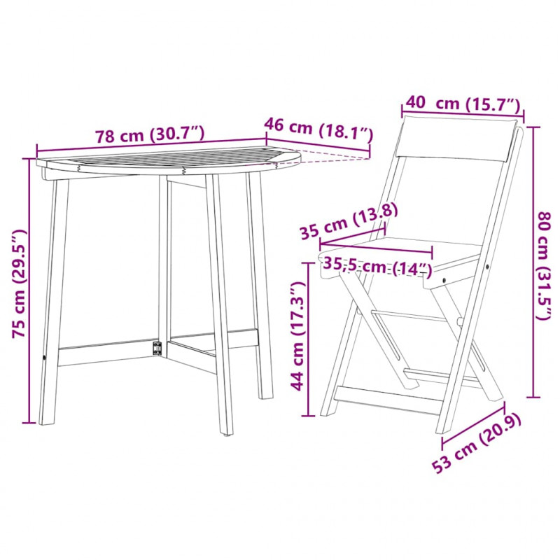 Zestaw bistro 3 pcs Olej Naturalny Lite Drewno Akacji