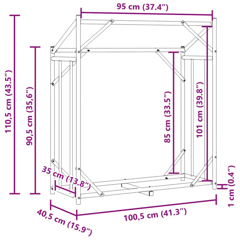 Stojak na drewno opałowe z drutem stalowym, 100,5x40,5x110,5 cm
