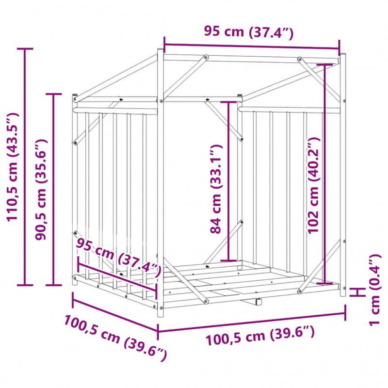 Stojak na drewno opałowe z drutem stalowym, 100,5x100,5x110,5cm