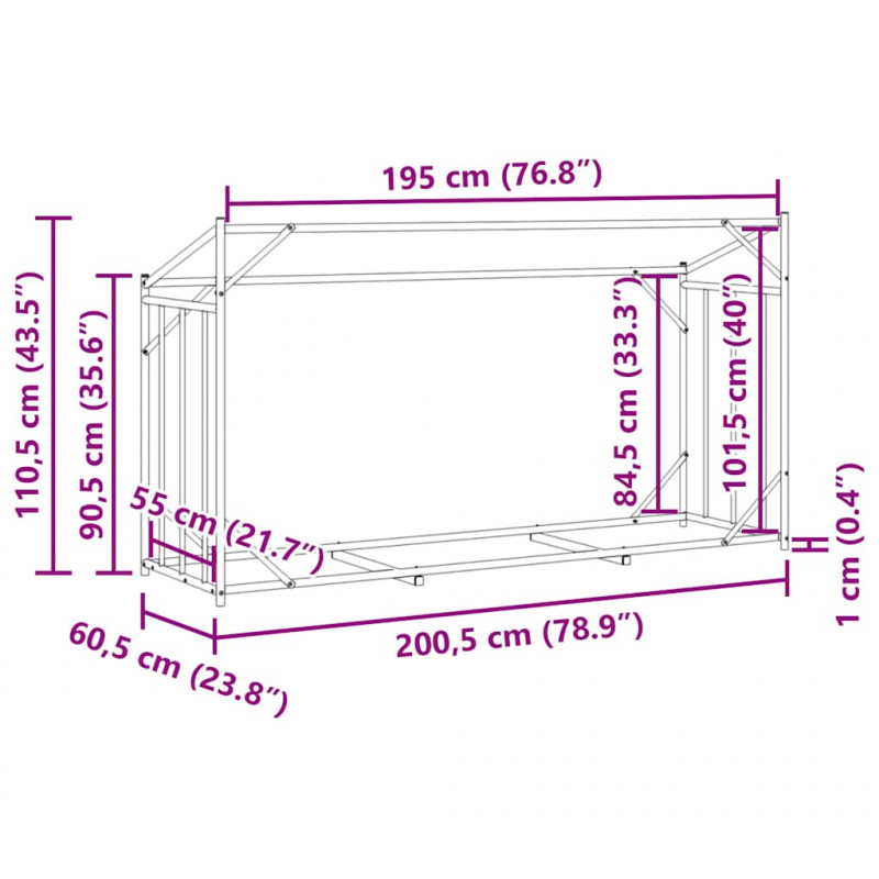 Stojak na drewno opałowe z drutem stalowym, 200,5x60,5x110,5 cm