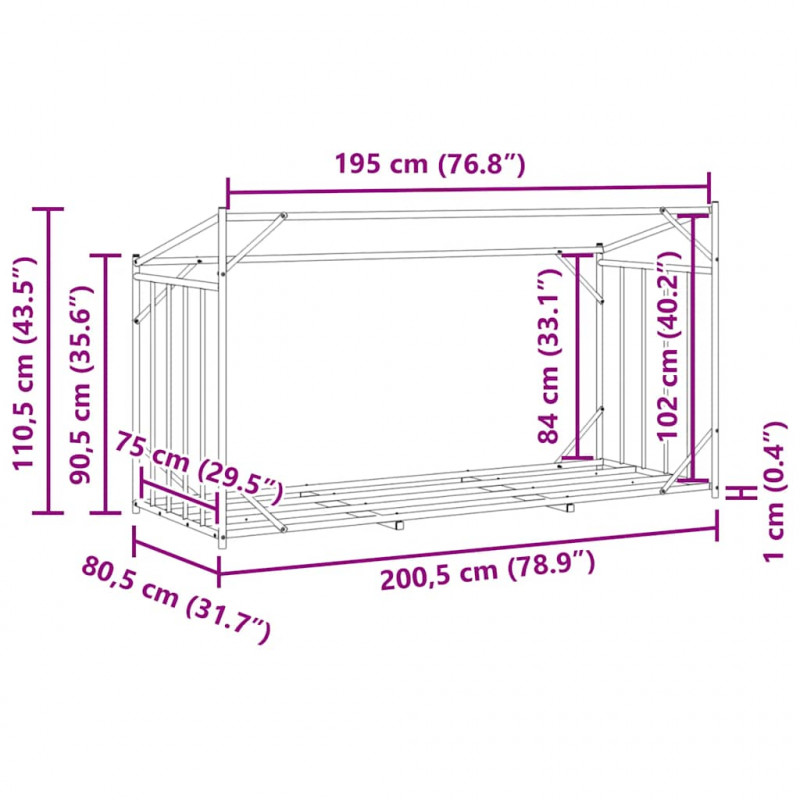 Stojak na drewno opałowe z drutem stalowym, 200,5x80,5x110,5 cm