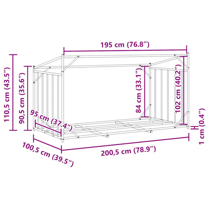 Stojak na drewno opałowe z drutem stalowym, 200,5x100,5x110,5cm
