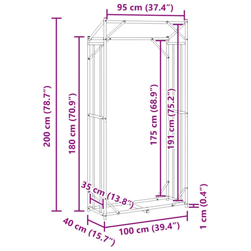 Stojak na drewno opałowe z drutem stalowym, 100x40x200 cm