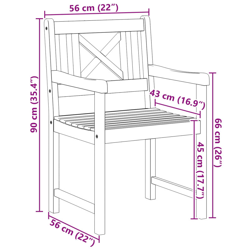 Krzesło Ogrodowe 2 pcs 56 x 56 x 90 cm Lite Drewno Akacji