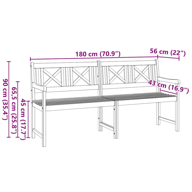 Ławka ogrodowa Brązowy 180 x 56 x 90 cm Lite Drewno Akacji