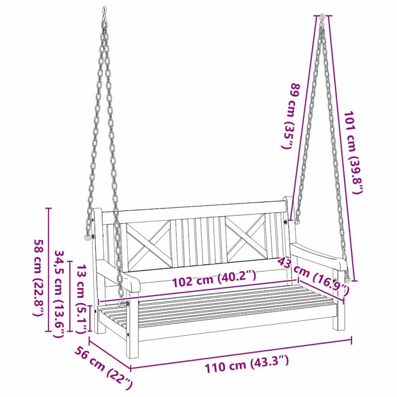 Huśtawka Brązowy 110 x 56 x 58.5 cm Lite Drewno Akacji