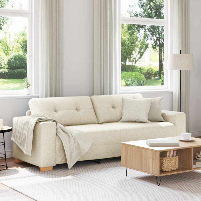 Sofa Beżowy 221 x 80 x 80 cm Tkanina lniana
