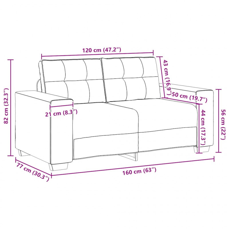 Sofa dwuosobowa Jasnoszara 160x77x82 cm Aksamit