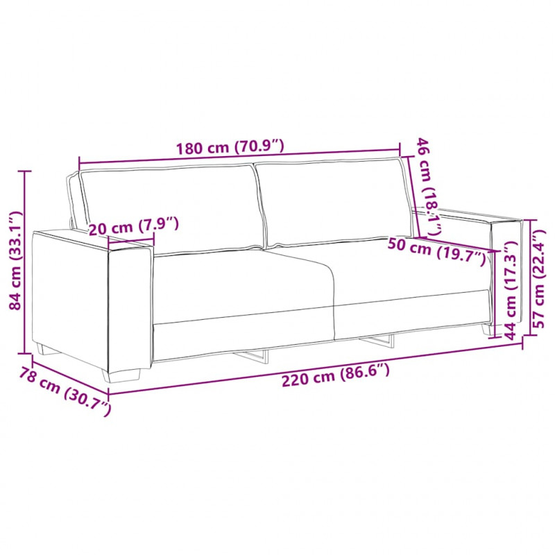 Sofa 3-osobowa Czarna 220x78x84 cm Tkanina
