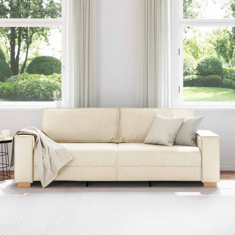Sofa Beżowy 220 x 80 x 84 cm Tkanina lniana
