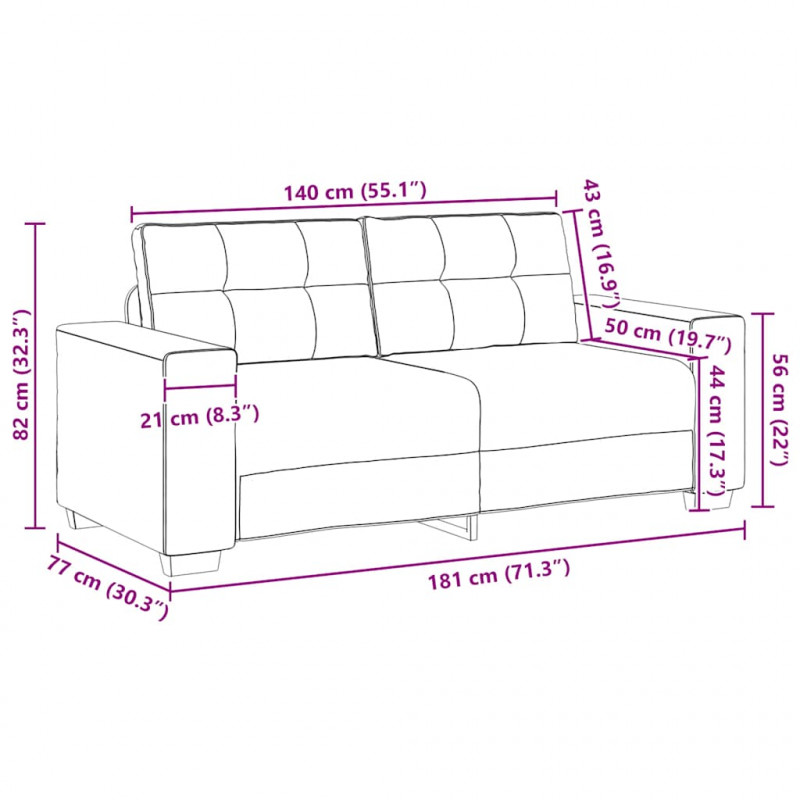 Sofa dwuosobowa, brązowa, 180x77x82 cm, aksamit