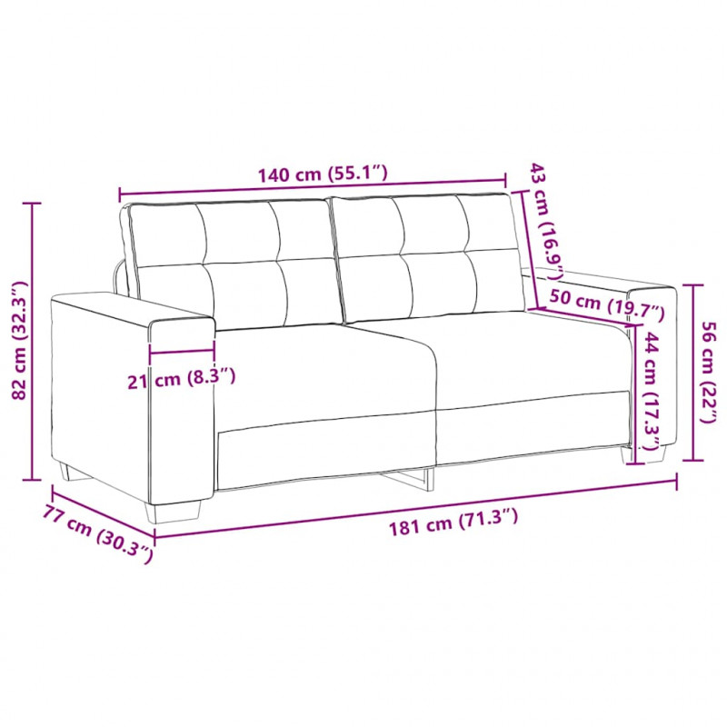 Sofa dwuosobowa, niebieska, 180x77x82 cm, aksamit