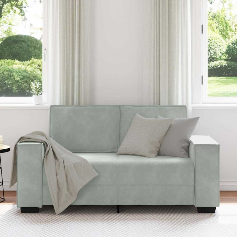 Sofa 2-osobowa, jasnoszara, 160x78x84 cm, tapicerowana aksamitem
