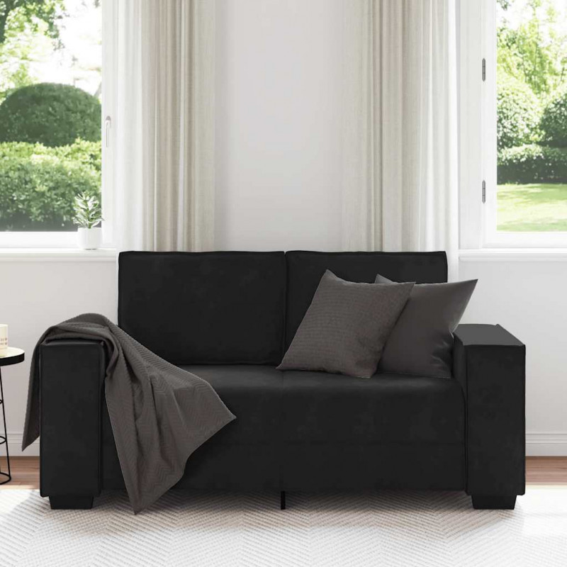 Sofa 2-osobowa, czarna, 160x78x84 cm, tapicerowana aksamitem