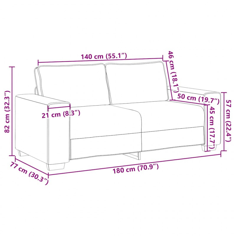Sofa 2-osobowa, brązowa, 180x77x82 cm, tkaniną