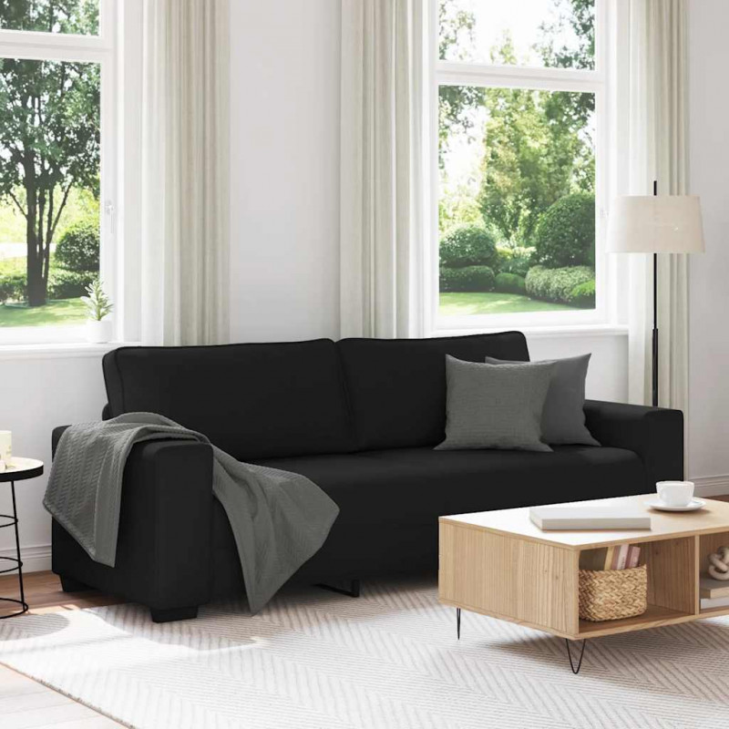 Sofa 3-osobowa, czarna, 220x77x82 cm, tapicerowana tkaniną