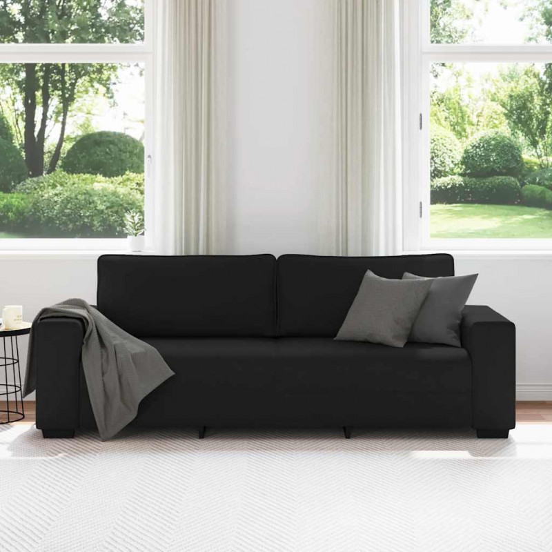 Sofa 3-osobowa, czarna, 220x77x82 cm, tapicerowana tkaniną