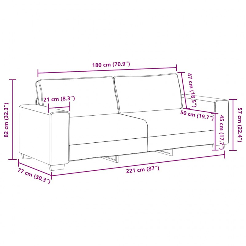 Sofa 3-osobowa, winna czerwień, 220x77x82 cm, tkaniną