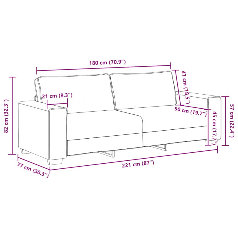 Sofa 3-osobowa, kolor taupe, 220x77x82 cm, tkaniną
