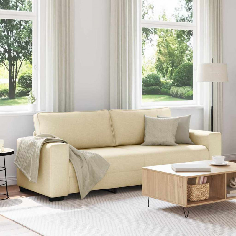 Sofa 3-osobowa, kremowa, 220x77x82 cm, tkaniną