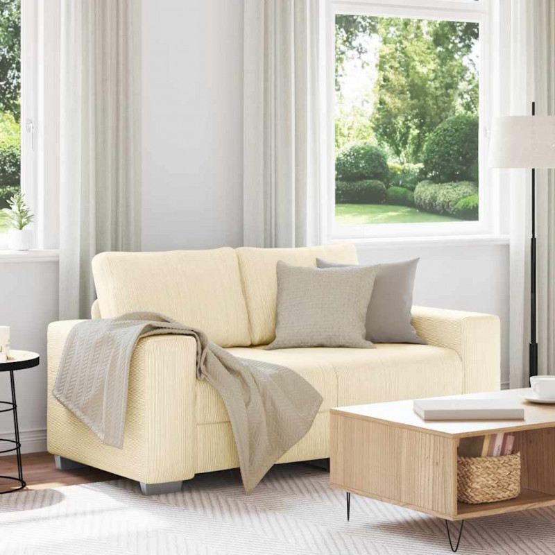 Sofa dwuosobowa kremowa 160x77x82 cm Tkanina sztruksowa