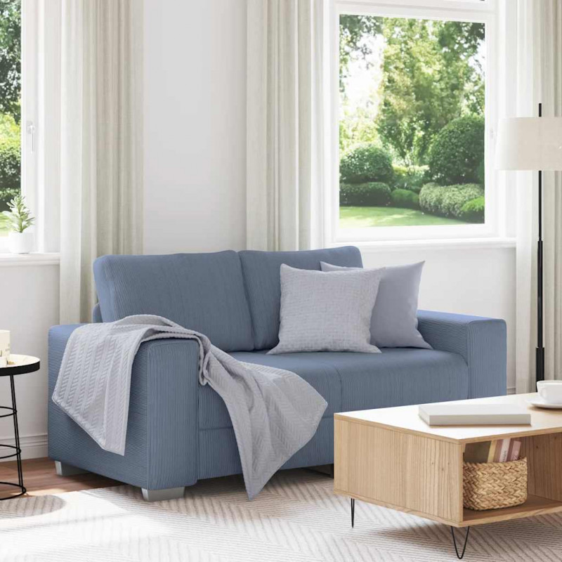 Sofa dwuosobowa niebieska 160x77x82 cm tkanina sztruksowa