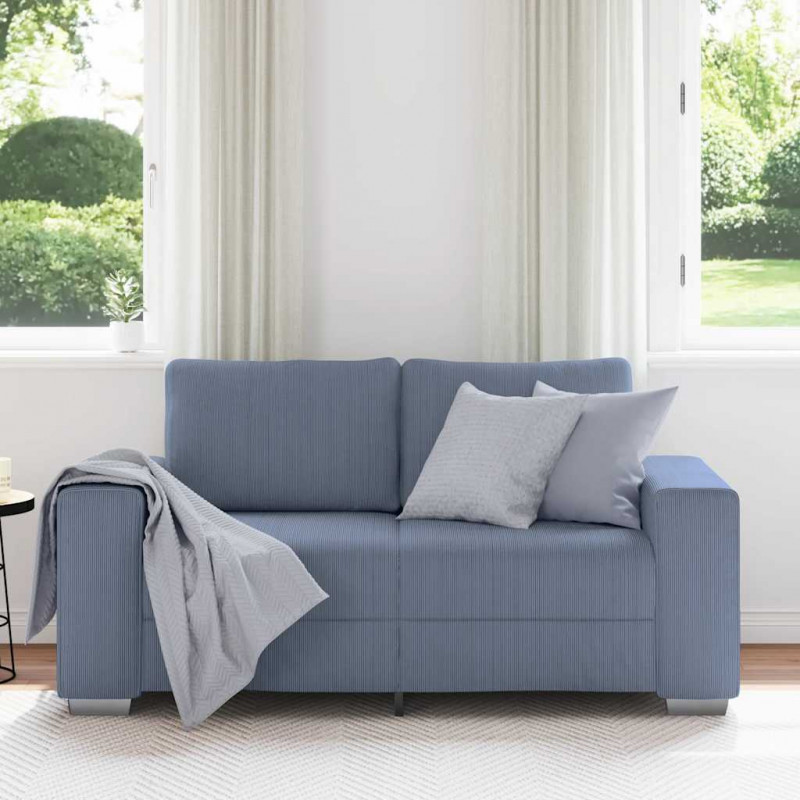 Sofa dwuosobowa niebieska 160x77x82 cm tkanina sztruksowa