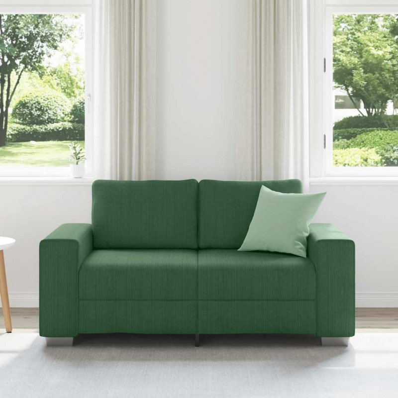 Sofa dwuosobowa ciemnozielona 160x77x82 cm Tkanina sztruksowa