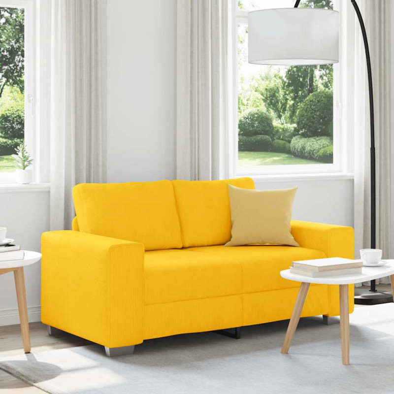 Sofa dwuosobowa jasnożółta 160x77x82 cm Tkanina sztruksowa