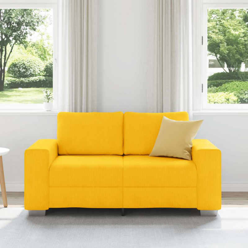 Sofa dwuosobowa jasnożółta 160x77x82 cm Tkanina sztruksowa