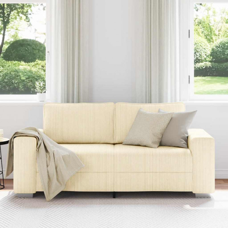 Sofa dwuosobowa, kremowa, 180x77x82 cm, tkanina sztruksowa